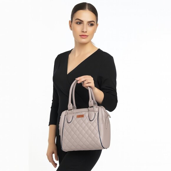 Vegan Leather Women’s Mauve Handbag – Top Handle Satchel with Crossbody Strap - Picture 2 of 11